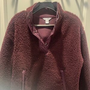 Athleta Burgundy Cozy Sherpa Snap Pullover Jacket